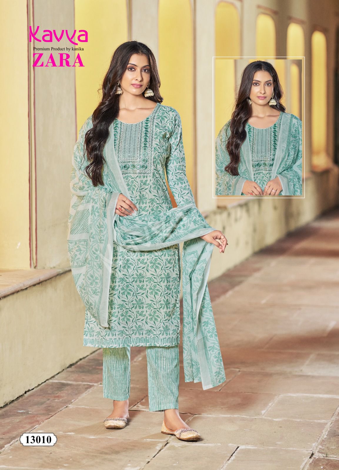 Kavya Zara Vol 13 Cambric Cotton Kurti Pant With Dupatta Collection
